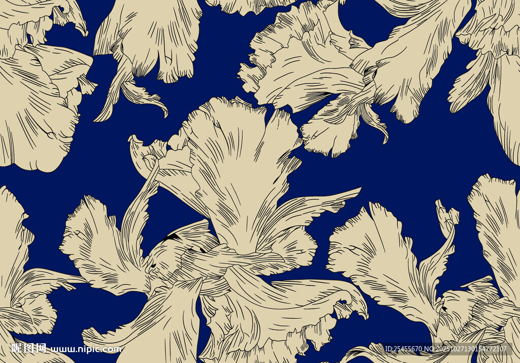 蓝底花卉图案纹理设计