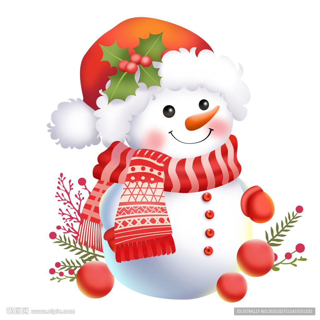 可爱圣诞节雪人戴帽子围巾手套