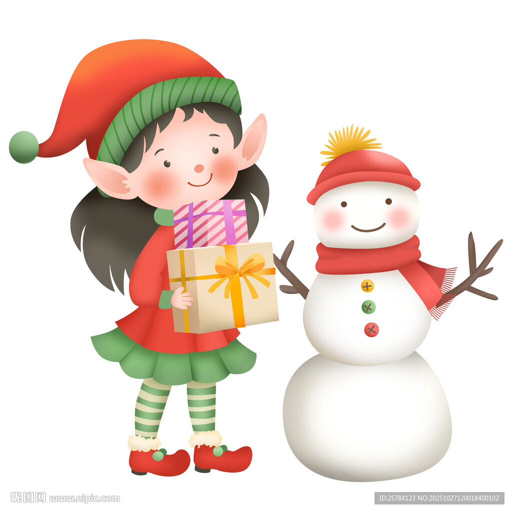 圣诞节小精灵女孩雪人礼盒童趣