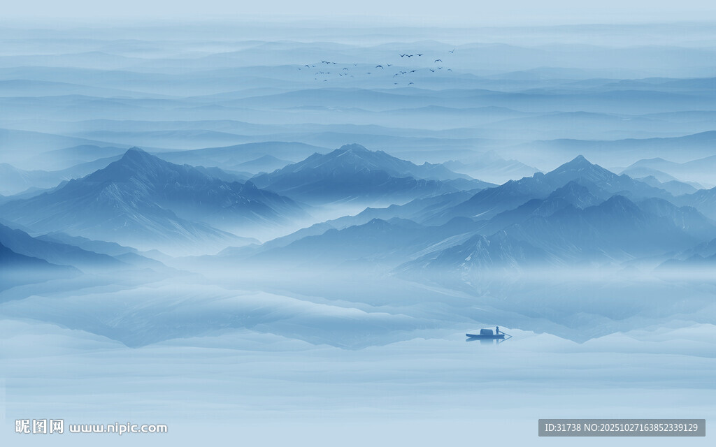 蓝色山水画