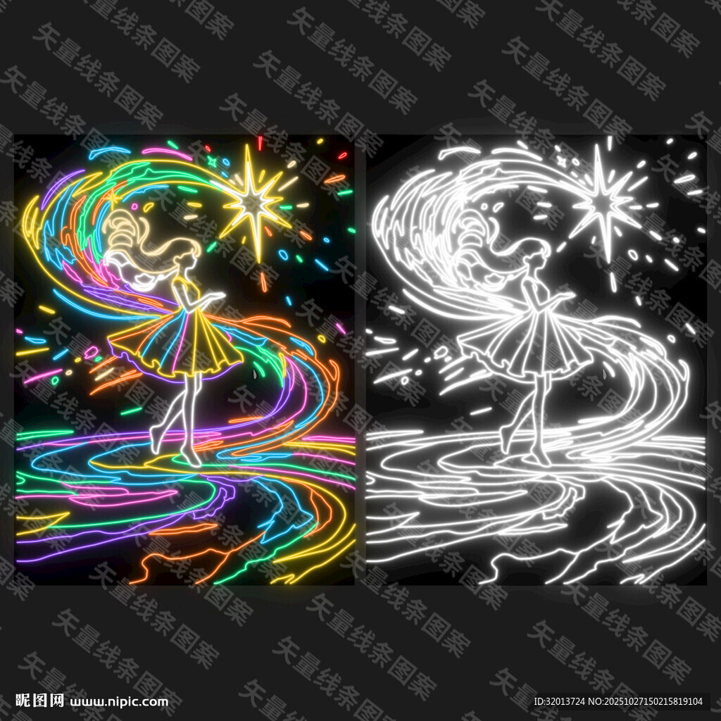 矢量少女星空灯饰画