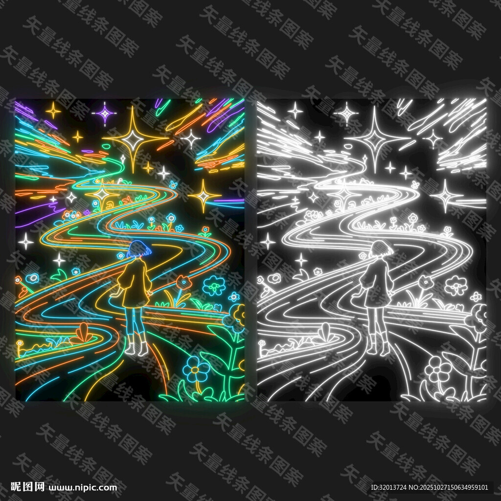 矢量少女线条灯饰画