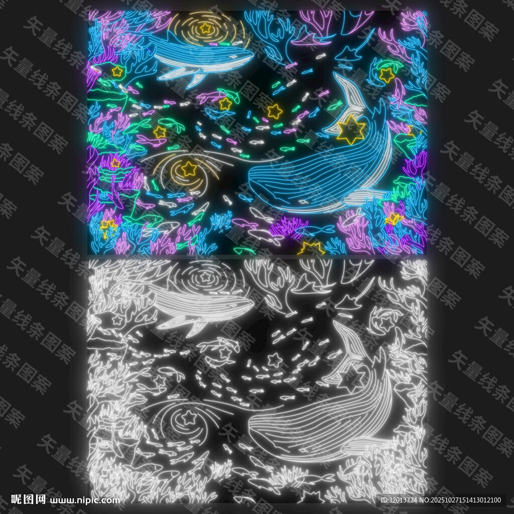 矢量海洋霓虹灯灯饰画