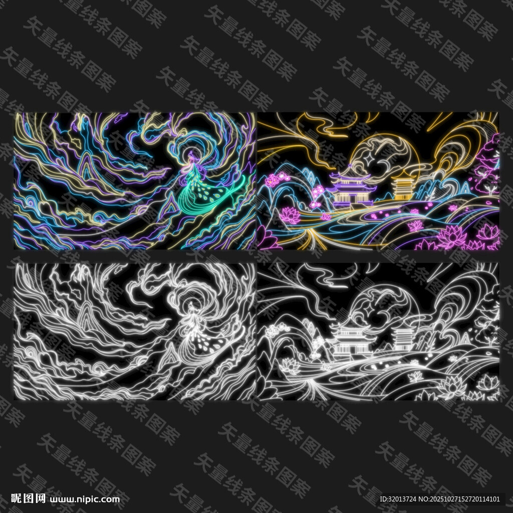 矢量AI文件国风霓虹灯灯带灯饰