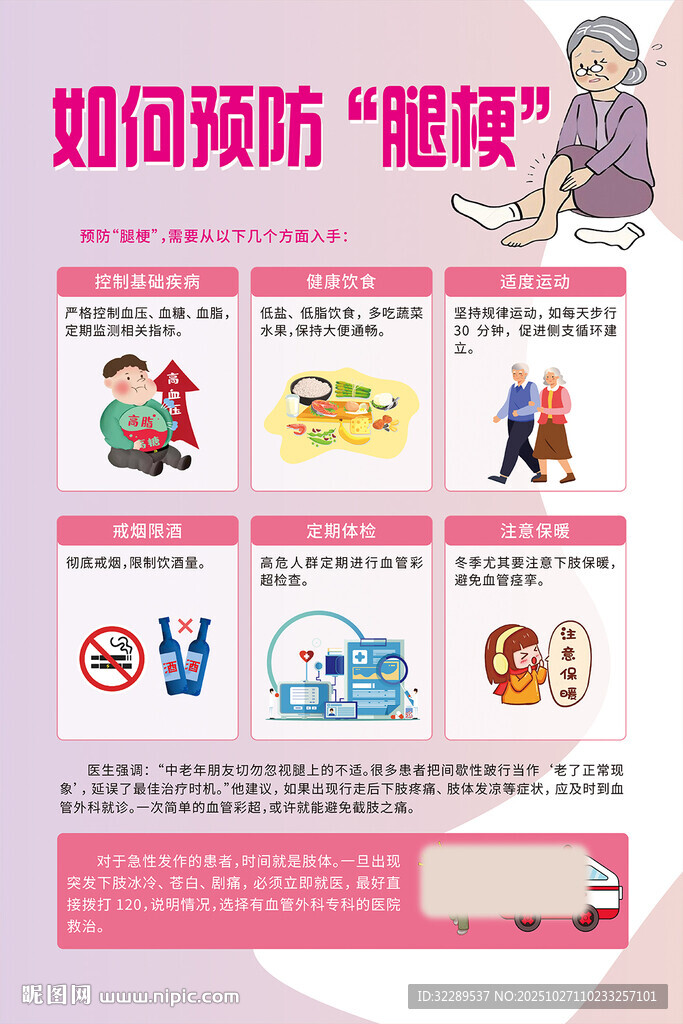 如何预防腿梗海报