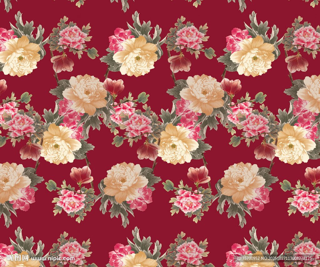 红色花卉图案背景纹理