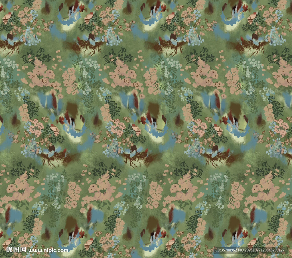 山水花卉图案背景纹理