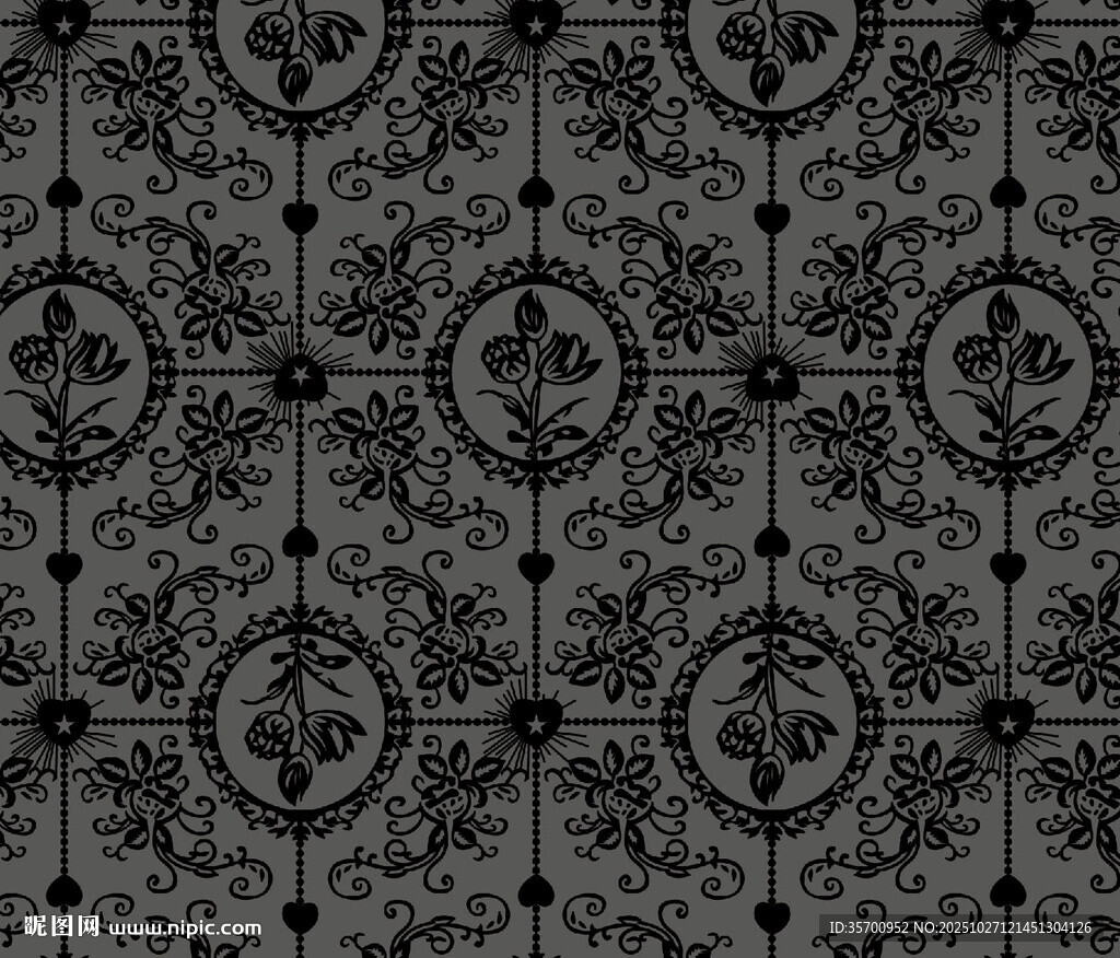 复古花纹黑色背景图案