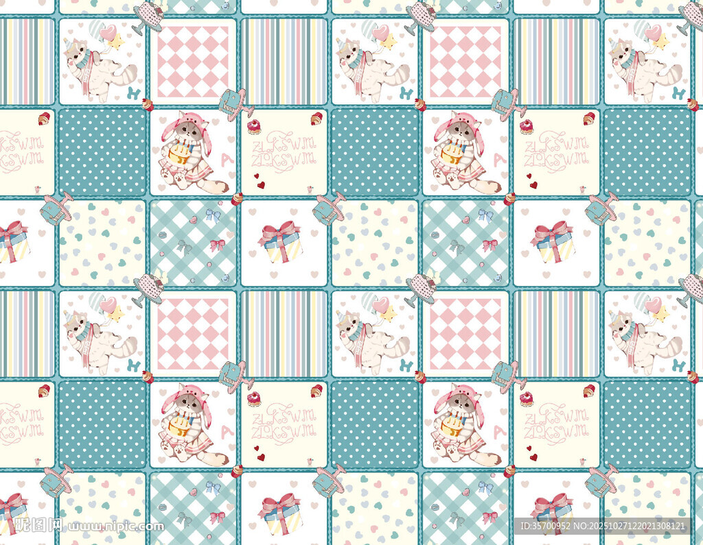 清新花卉拼贴格子图案背景