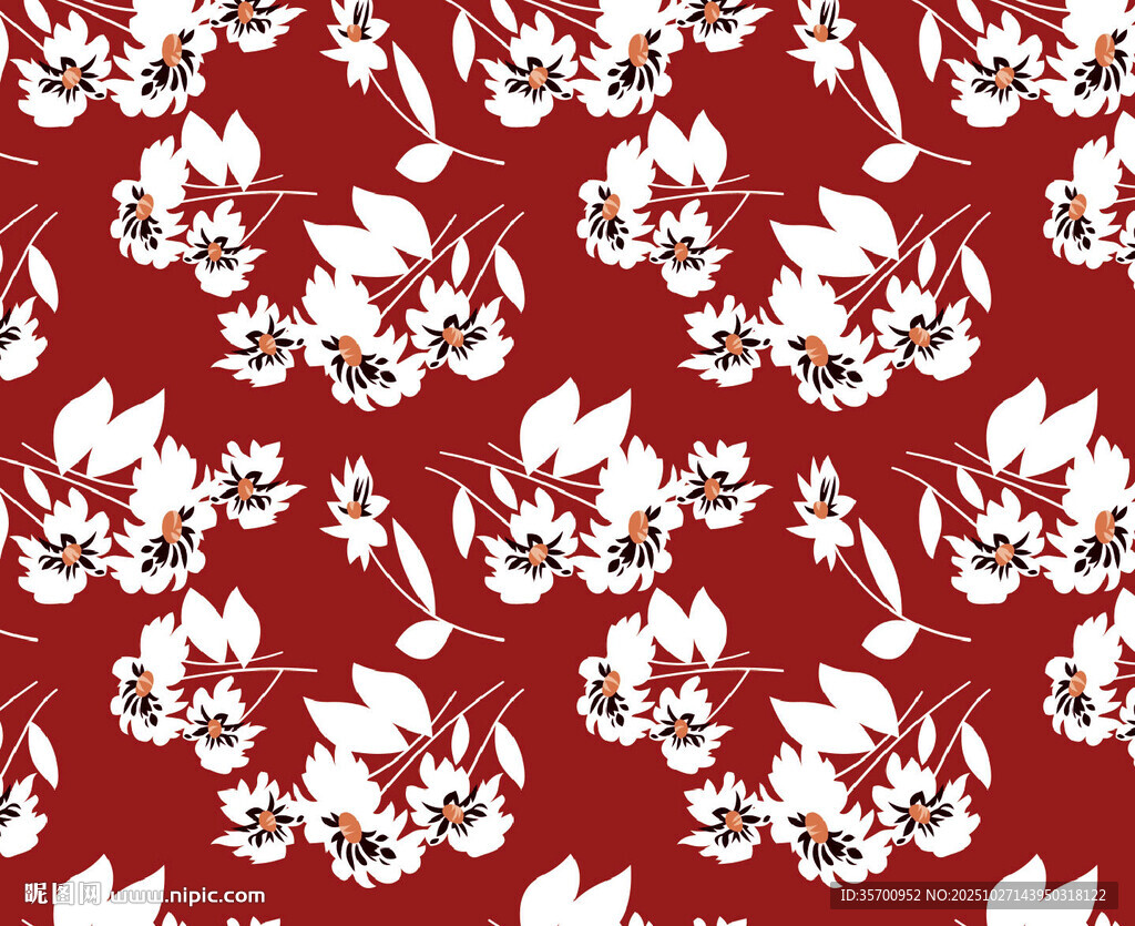 红色底花卉图案纹理