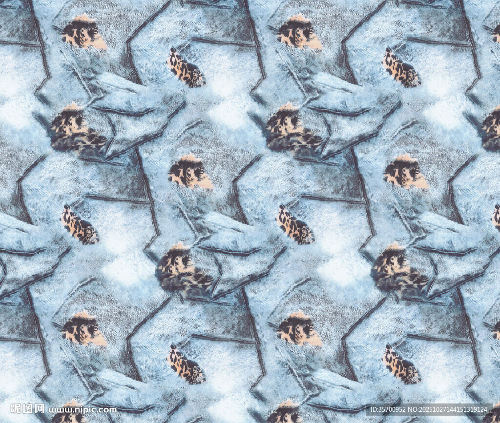 雪地中密集的企鹅图案扎染