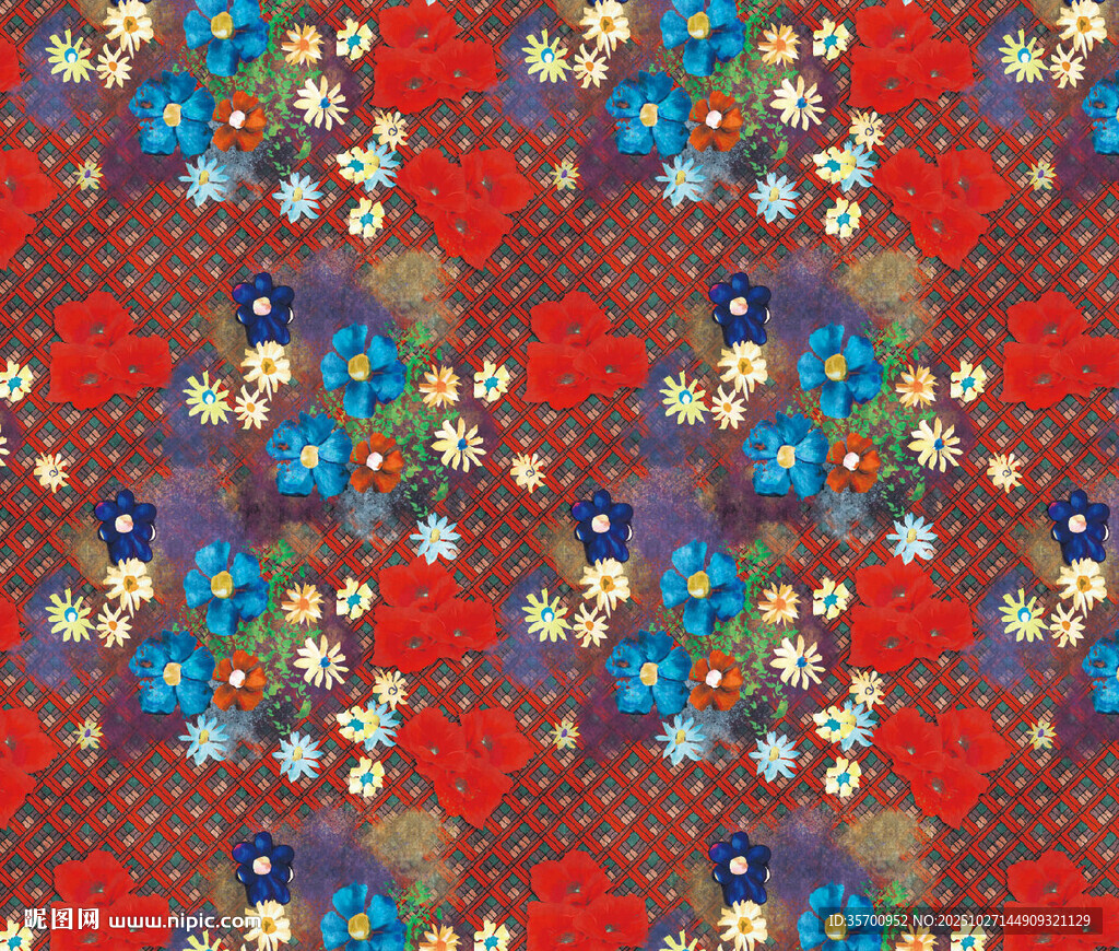 多彩花卉图案布料纹理