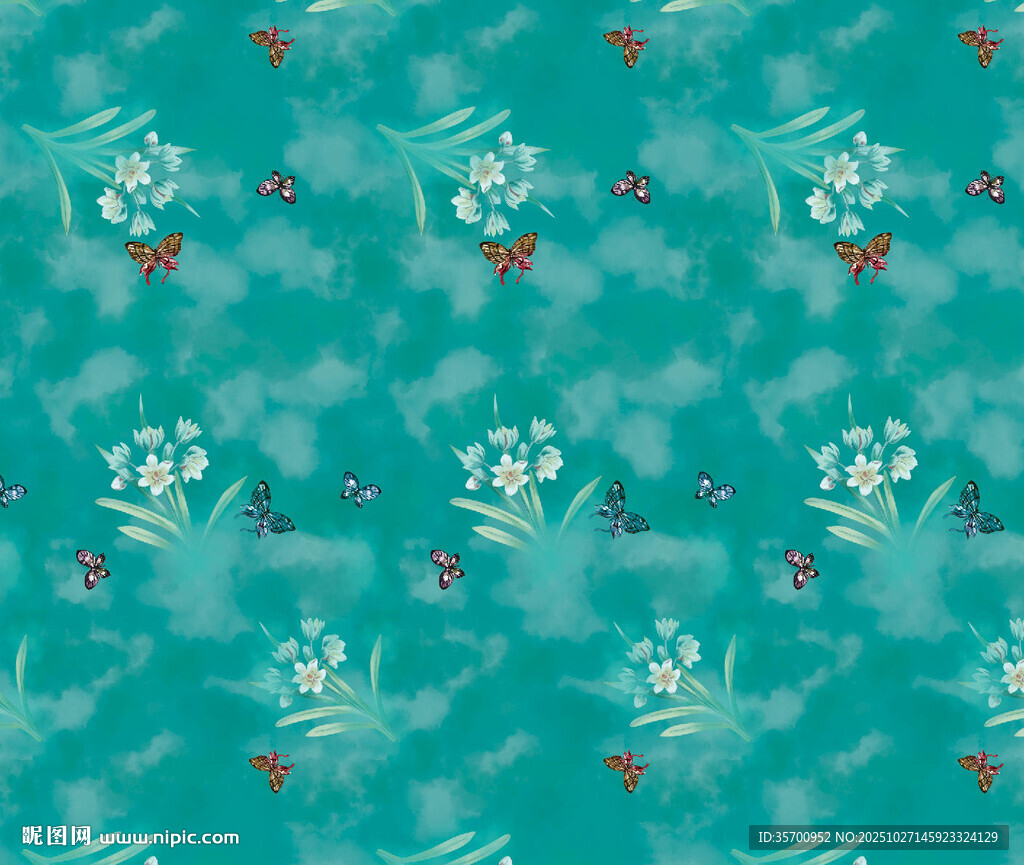 蓝绿色花卉图案背景纹理