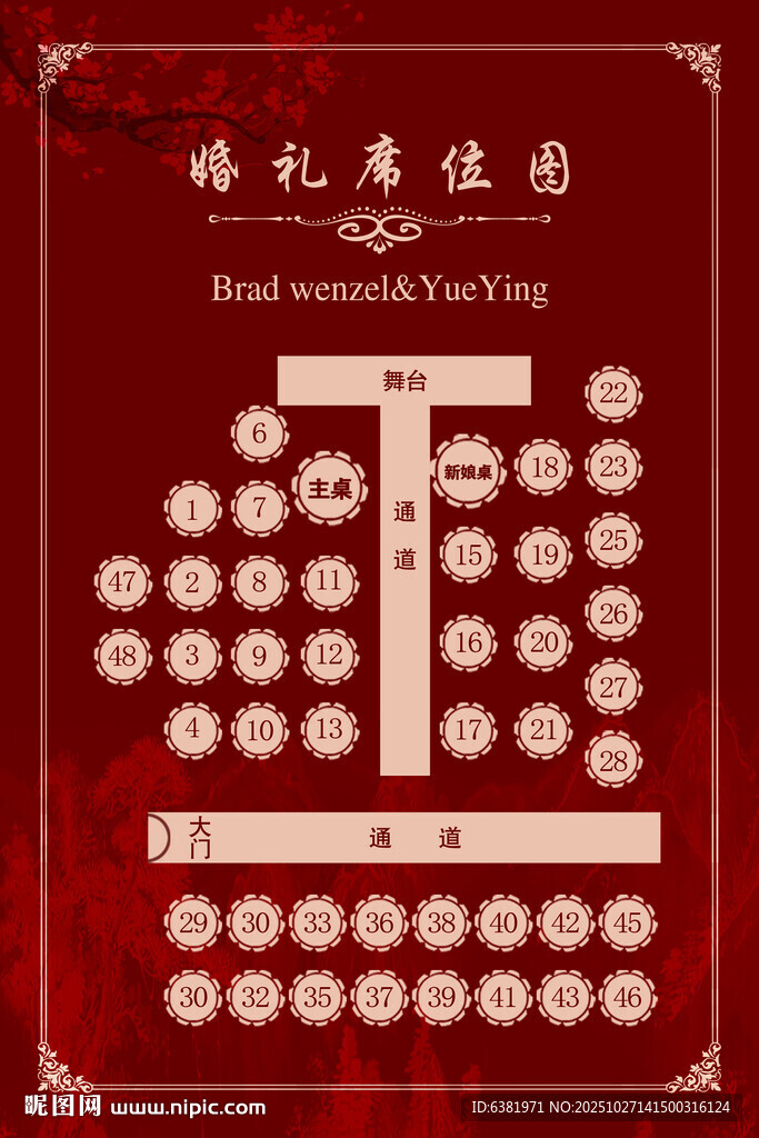 中式红色婚礼席位图