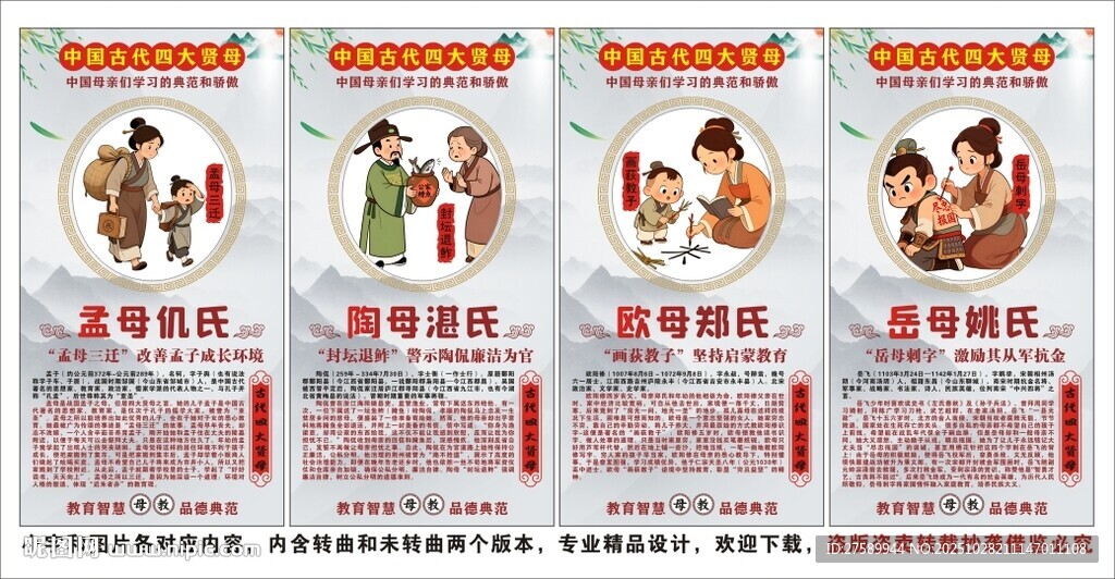 中国古代四大贤母海报展板文化墙