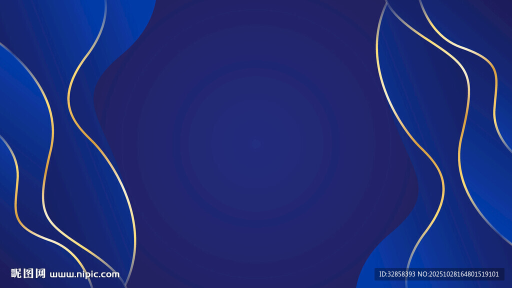 蓝色背景金色线条装饰图