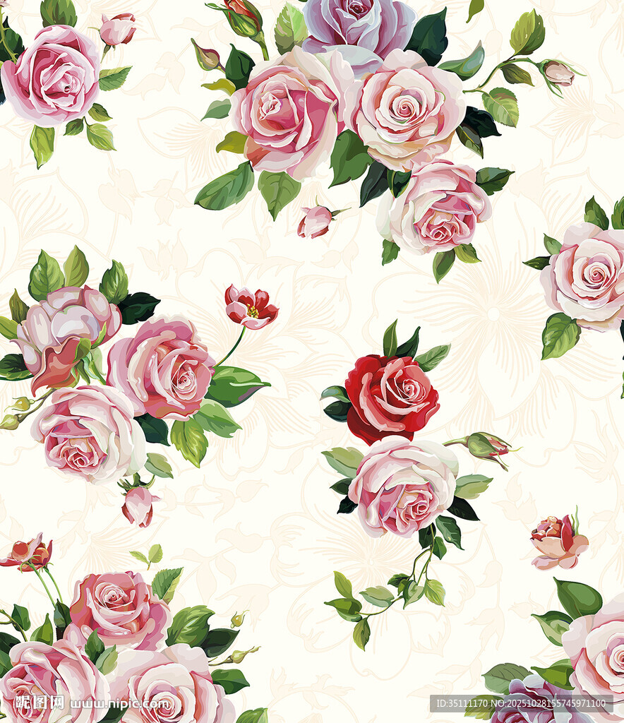复古风玫瑰花卉图案