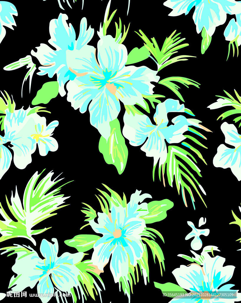 数码印花热带花卉图案背景