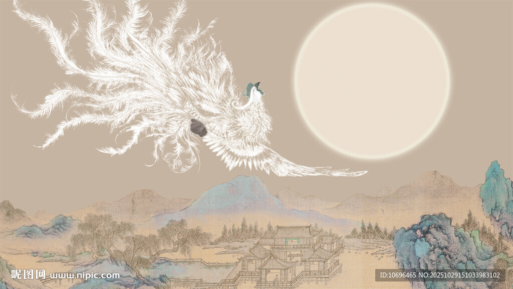 新中式花鸟山水背景墙