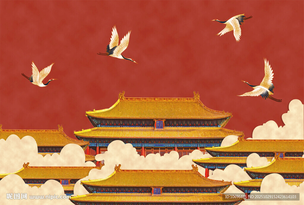 新中式故宫仿古建筑背景墙