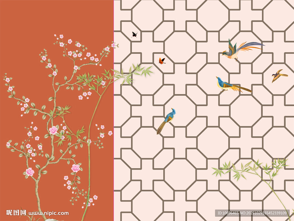 新中式花鸟背景墙