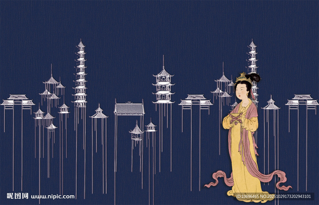 新中式浮雕肌理唐代仕女壁画