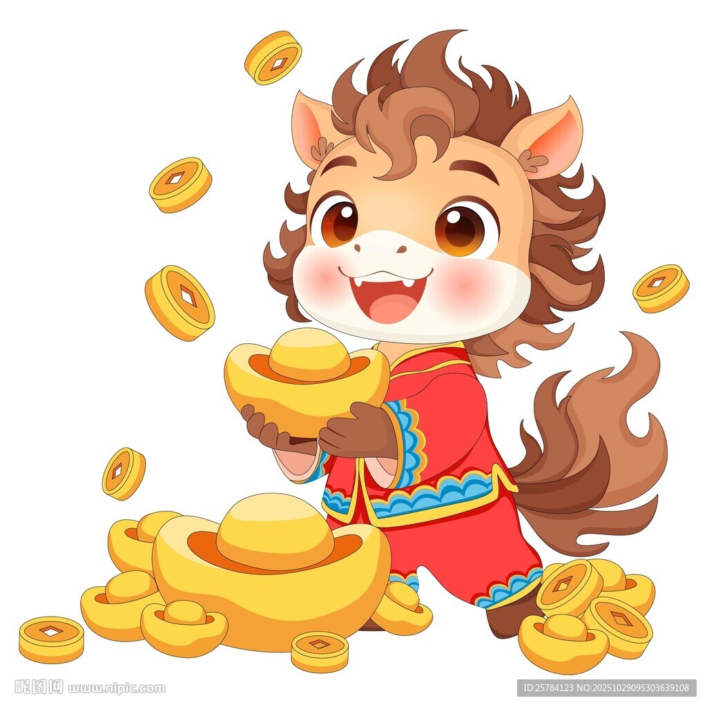 马年春节金元宝财运卡通小马驹