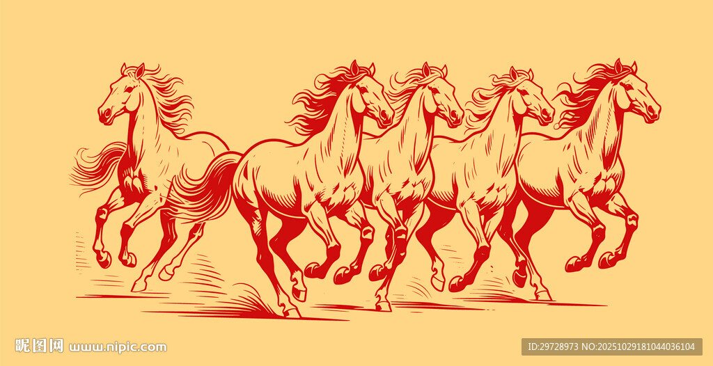 手绘奔跑的骏马矢量图