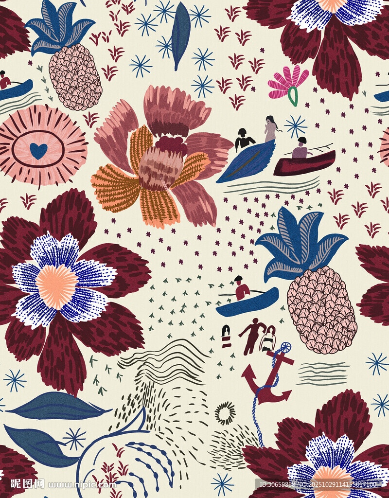 花卉航海元素图案设计