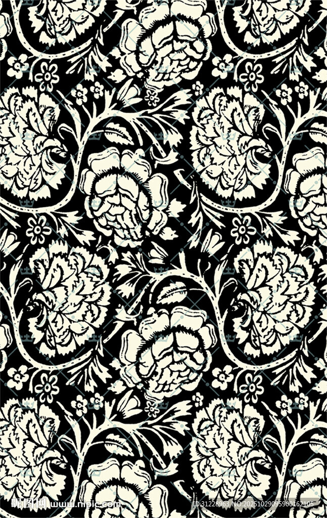黑白花卉无缝图案纹理