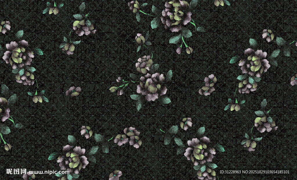 黑色底花卉图案布料