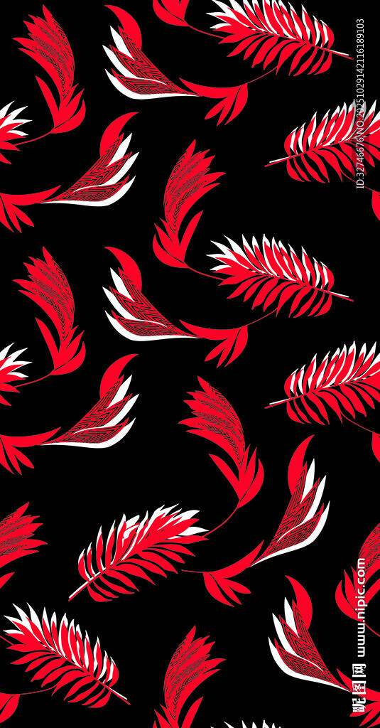 红色羽毛图案黑色背景