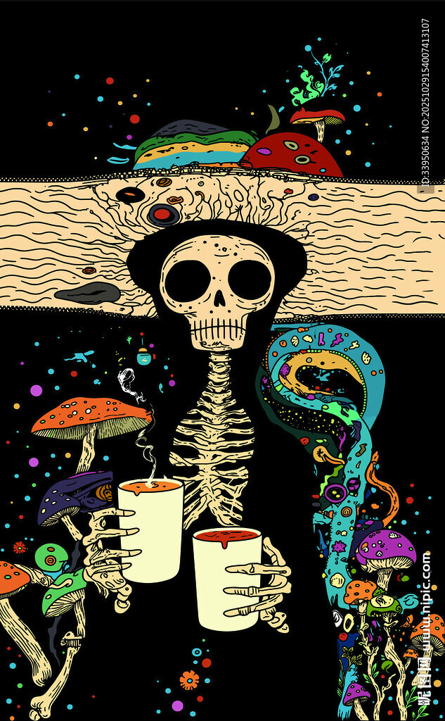 骷髅举杯欢庆奇幻场景