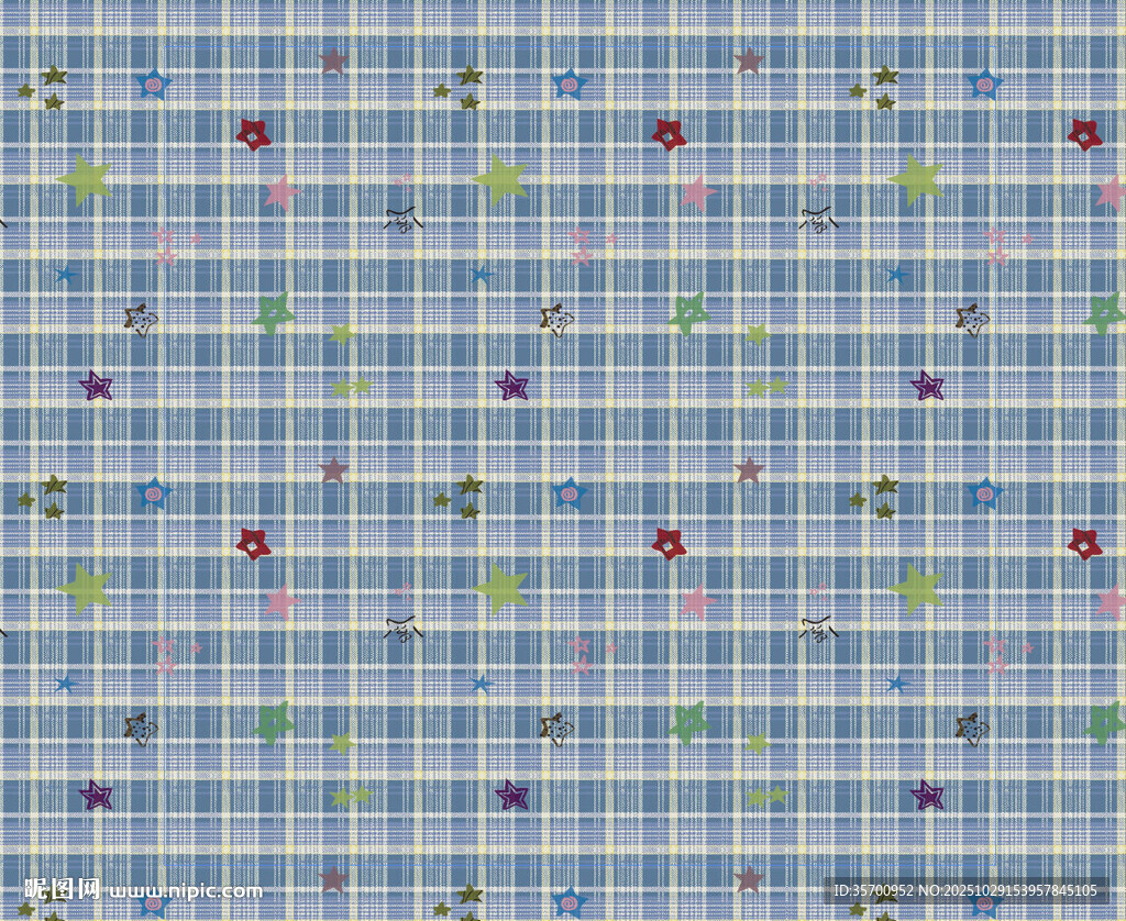 蓝底格子带彩色点缀图案