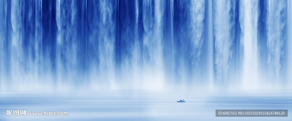 瀑布山水风景画