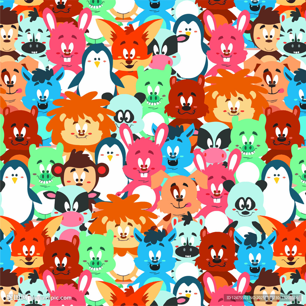 多彩卡通动物图案背景