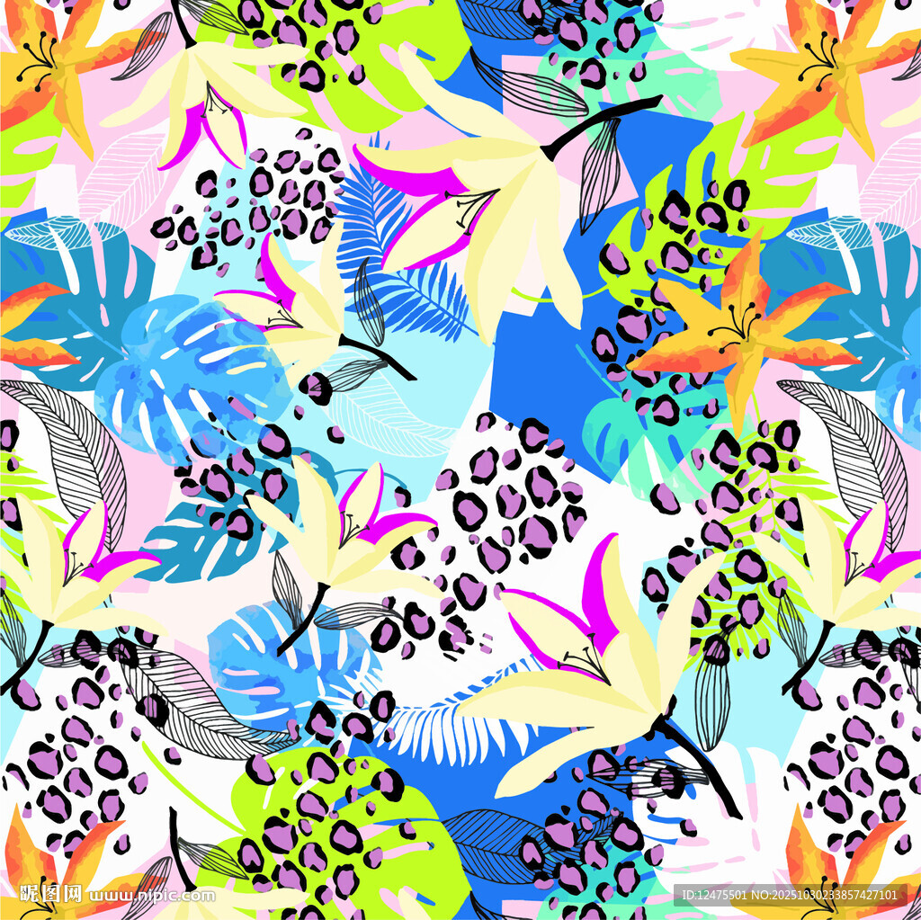 热带花卉植物多彩图案