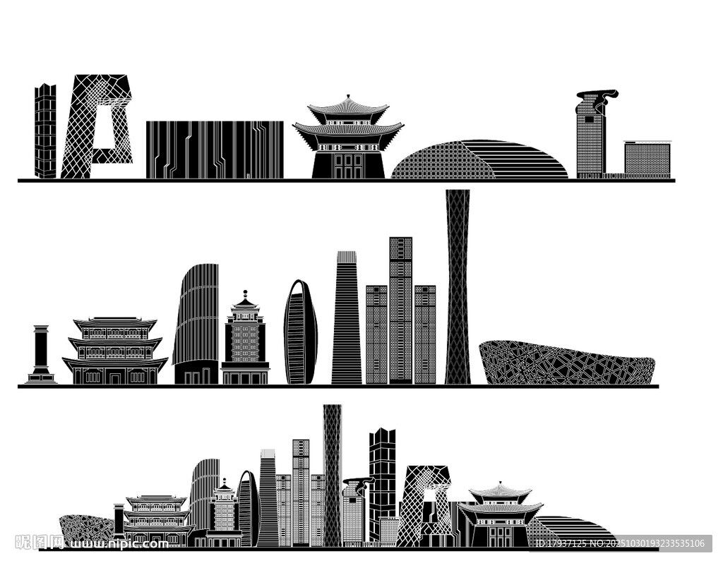 北京景点建筑城市旅游剪影地标志