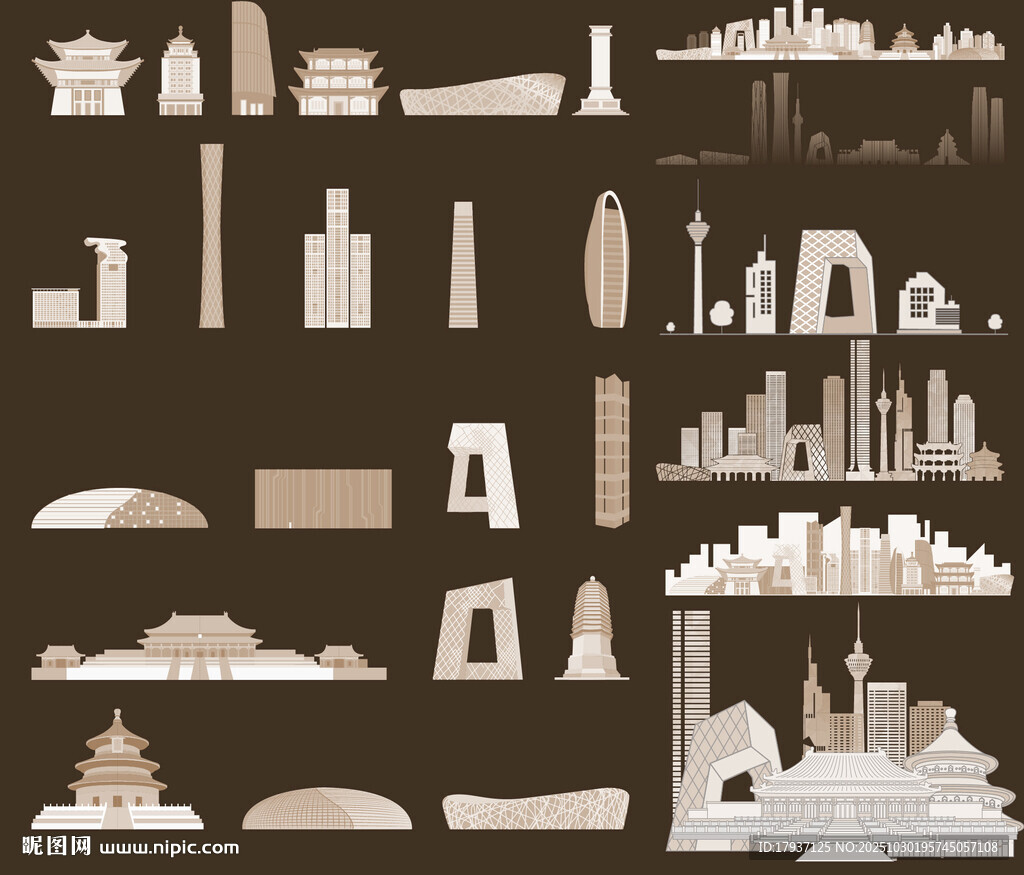 北京景点建筑城市旅游剪影地标志