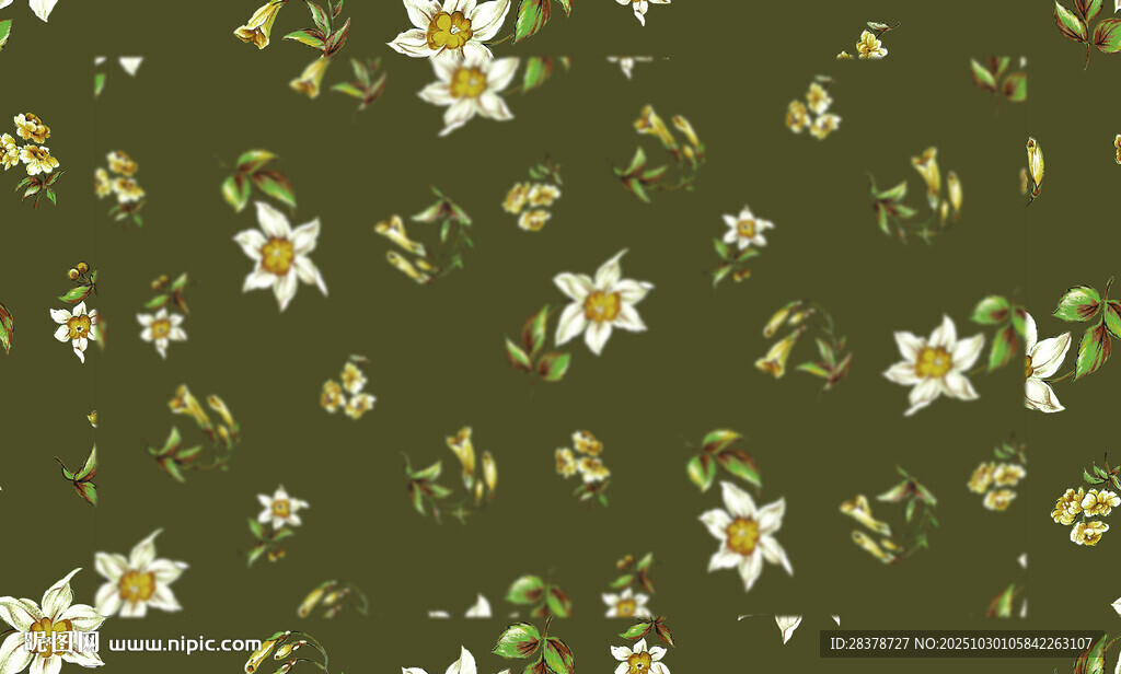 绿色背景小雏菊花卉图案