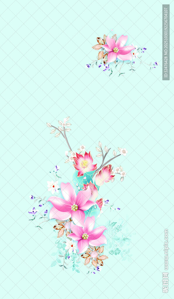 手绘粉色花卉装饰图案