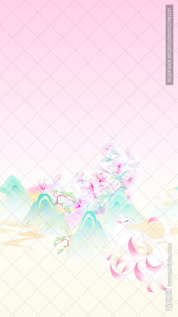 梦幻山水花卉古风背景图