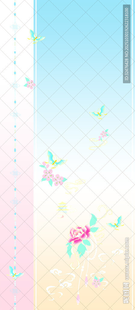 梦幻天空下的多彩花卉飞鸟