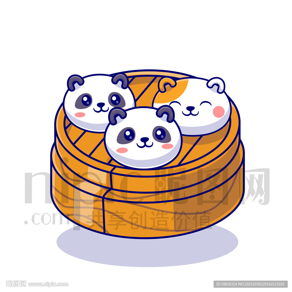 蒸笼里的可爱熊猫包子