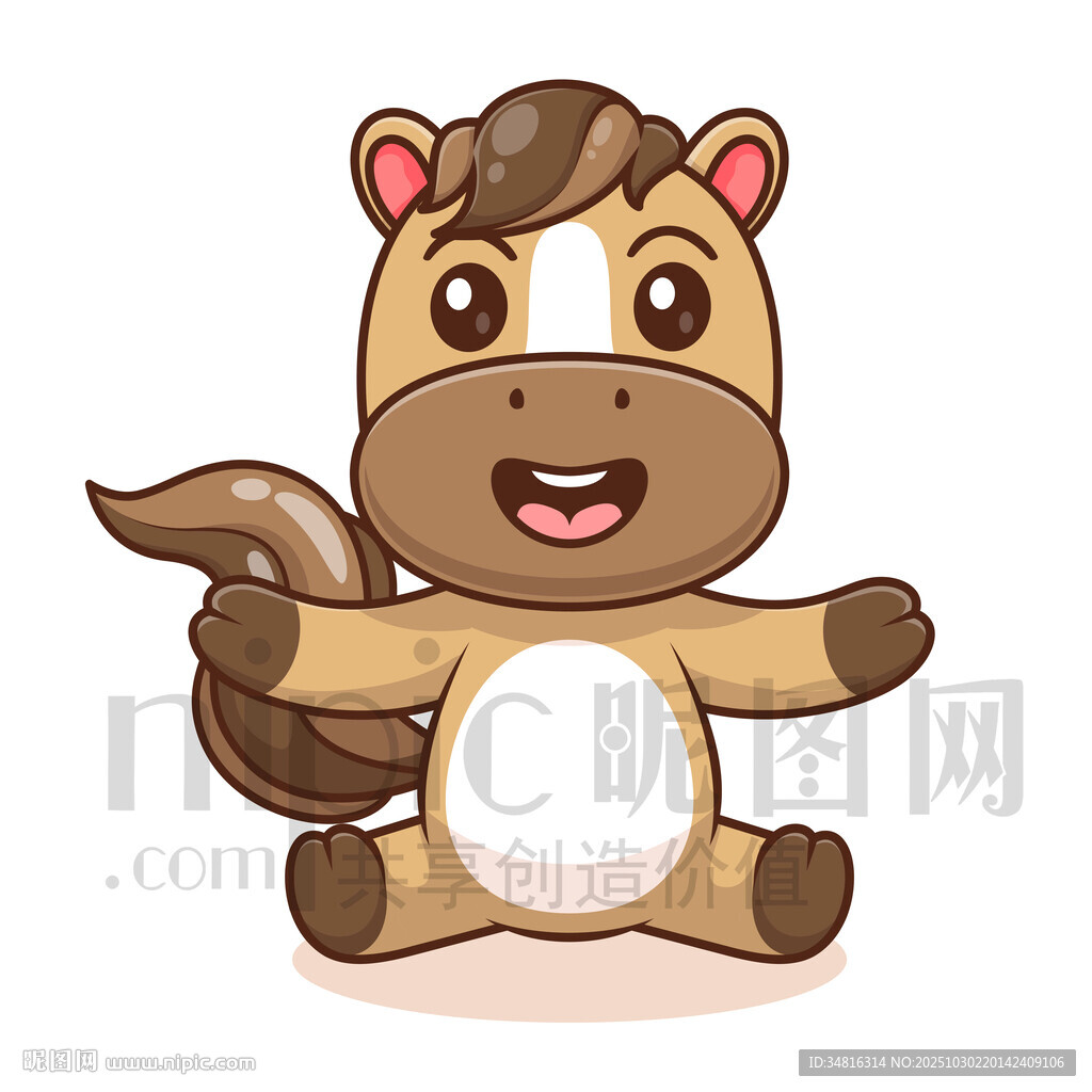 可爱卡通小马坐着玩耍