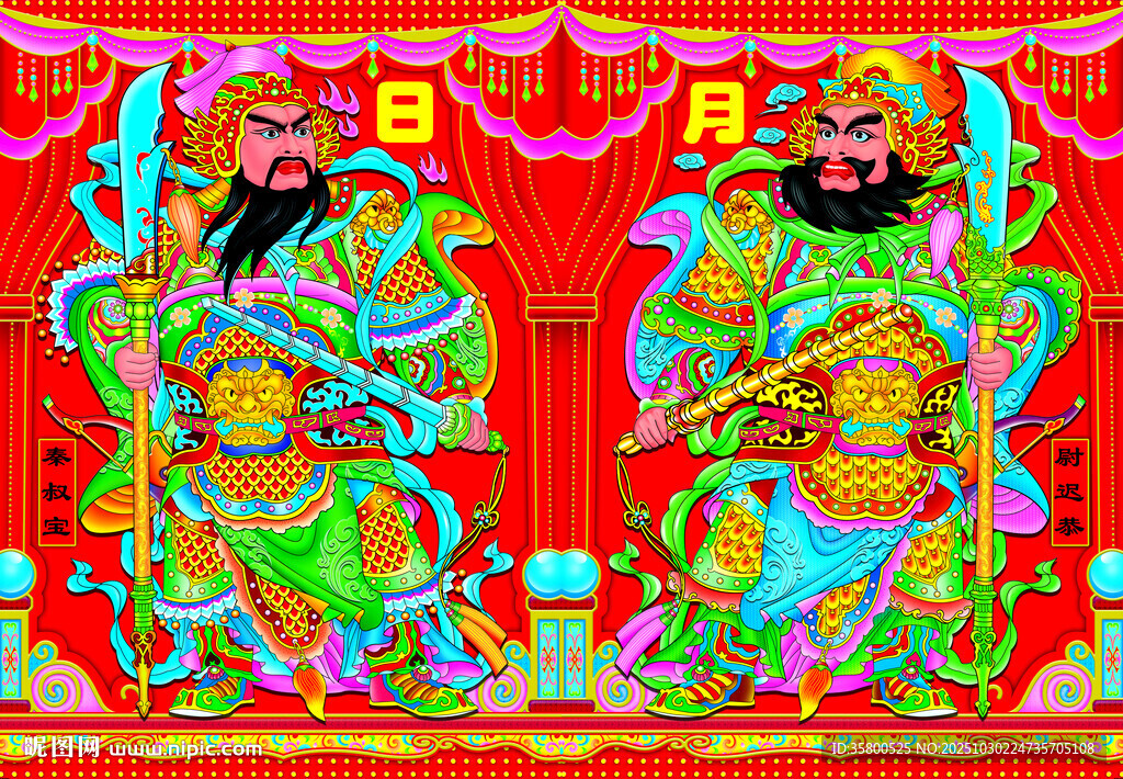 传统 门神 中国风彩色 画像