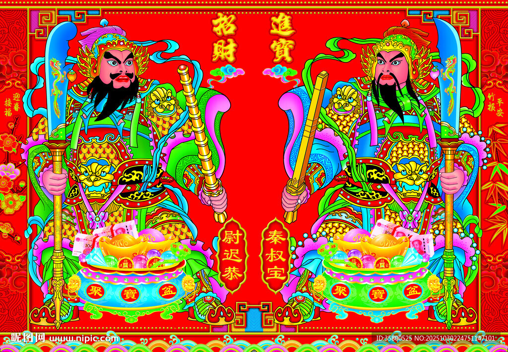 传统门神画像喜庆祥瑞