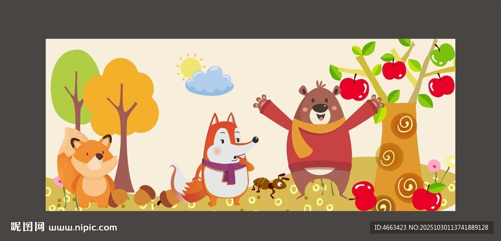 秋日森林中的可爱动物们