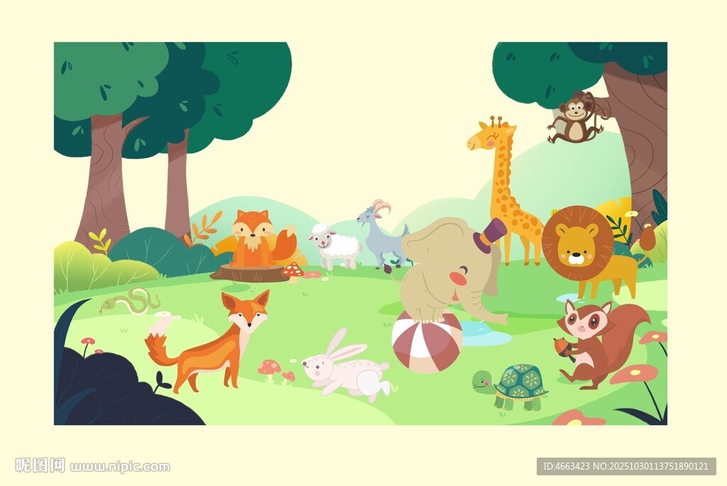 森林中的动物欢乐聚会