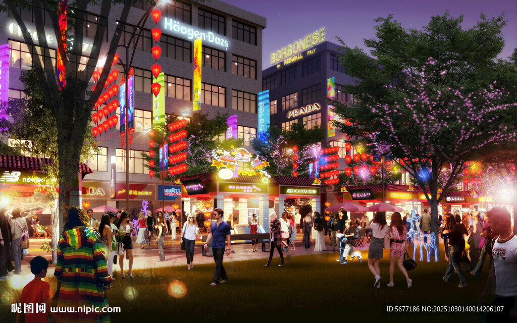 商业街 小吃街 夜景 